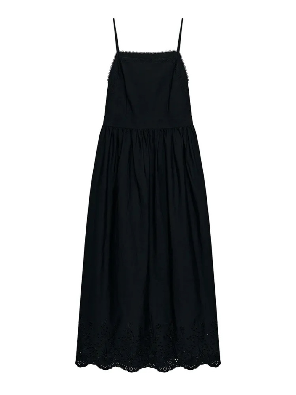 Zara Black Eyelet Midi Dress with Spaghetti Straps